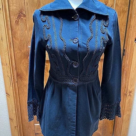 Gretty Zueger Art-to-Wear Embellished Navy Sweater/Jacket/Sweater/Duster XS - Picture 1 of 5